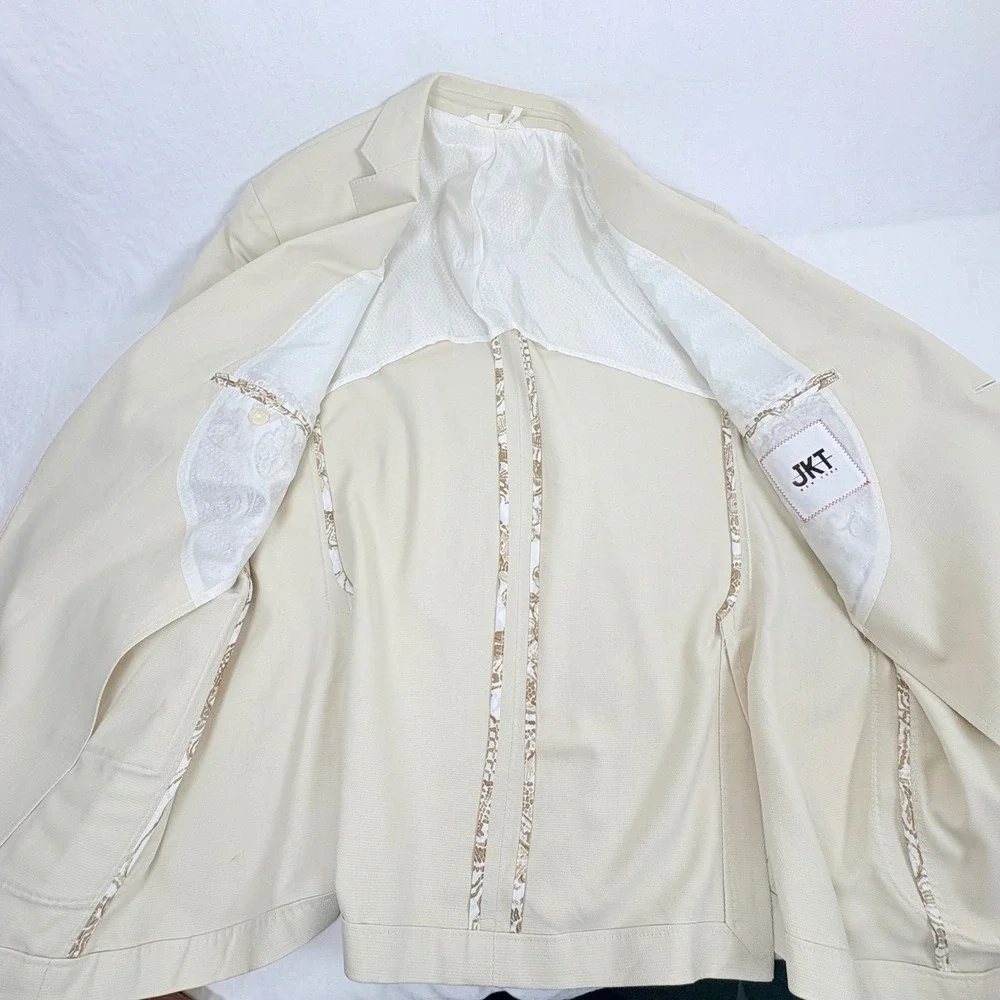 JKT New York Mens 44R 100% Silk Blazer Ivory 2-Button Sport Coat Quiet Luxury